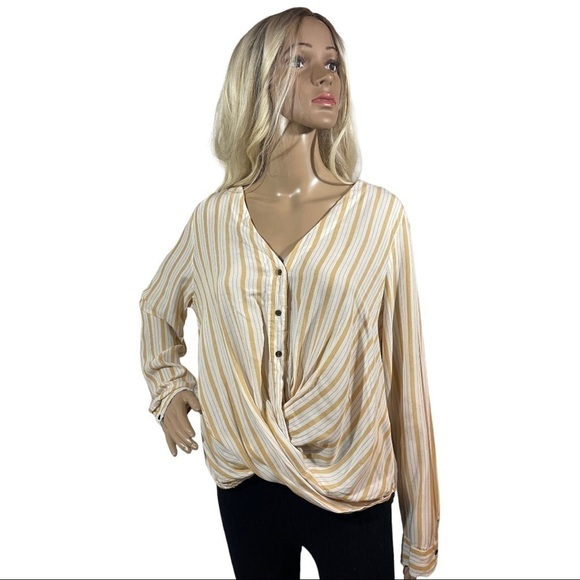 Ana Yellow and white striped button up top - Picture 3 of 10